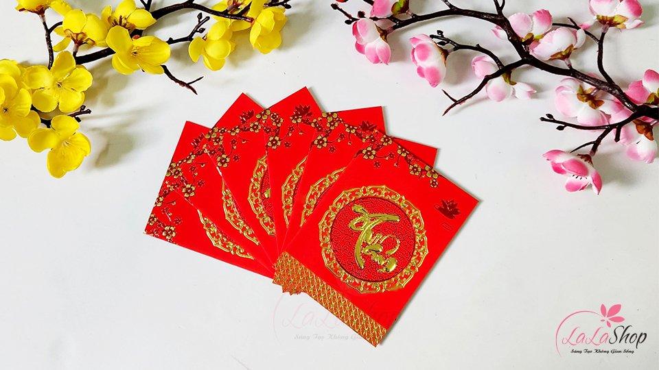 Combo 6 Bao Lì Xì Tết Quý Mão 2023 In Nổi 3D Màu Đỏ Chữ Xuân