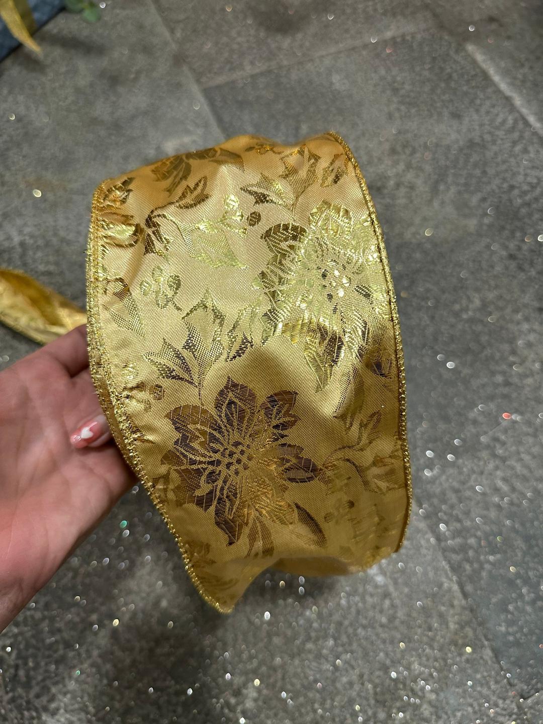 Cuộn Ruy Băng 10 Mét Màu Vàng Hoạ Tiết Hoa Trang Trí Noel