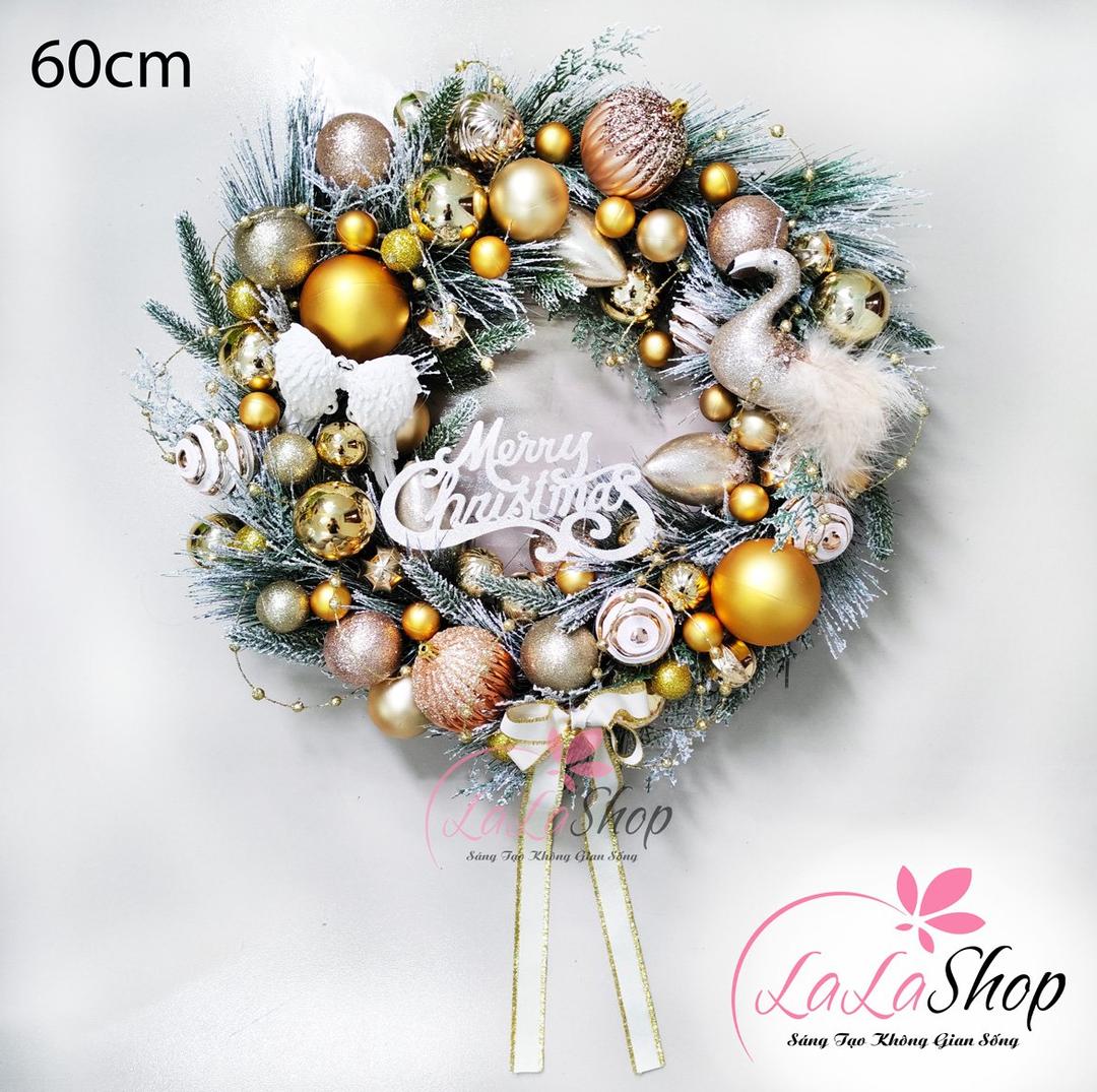 Vòng nguyệt quế treo cửa kính công ty cao cấp phụ kiện trang trí noel đẹp