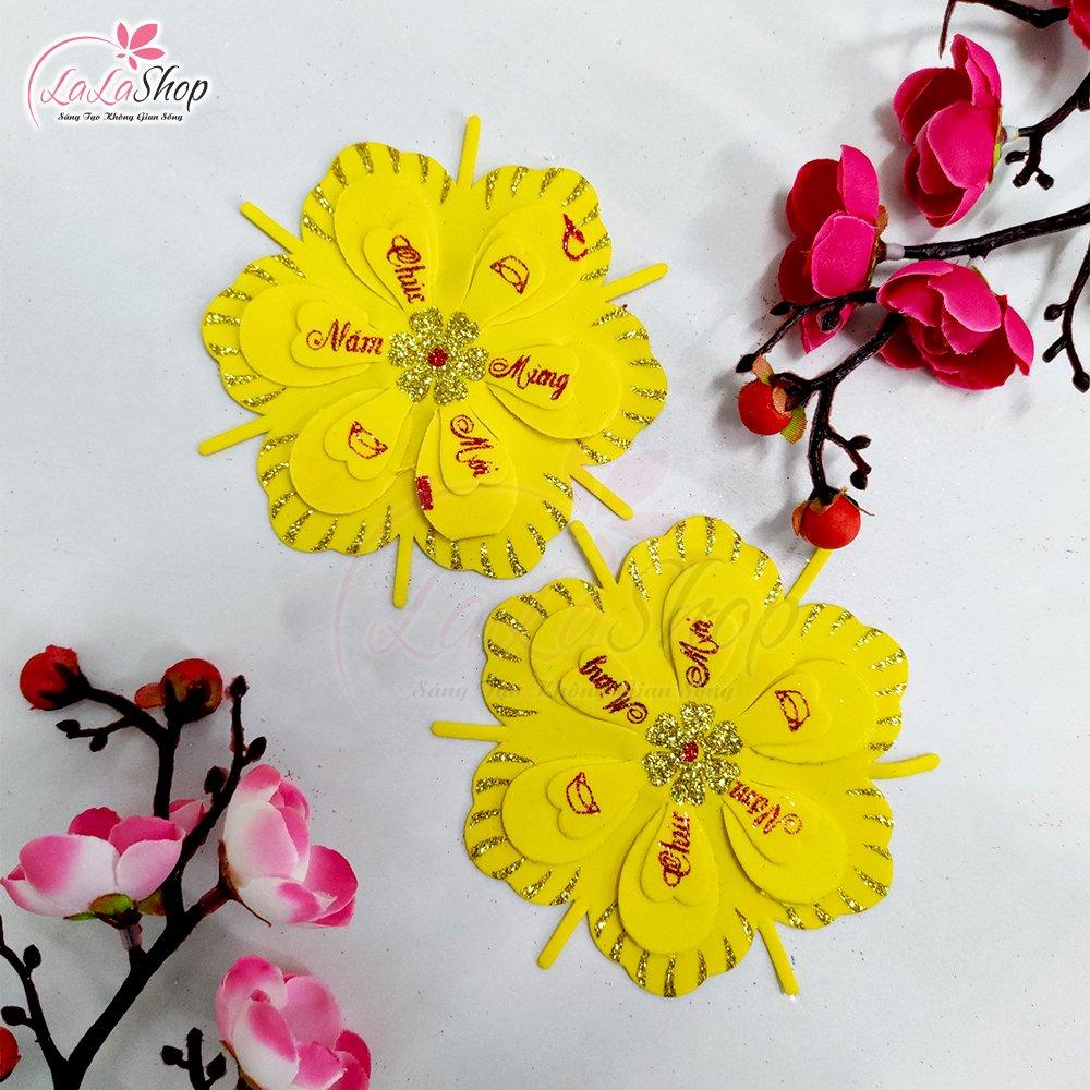 Combo 2 bông mai vàng xốp dẻo 10cm chúc mừng năm mới kim tuyến trang trí tết