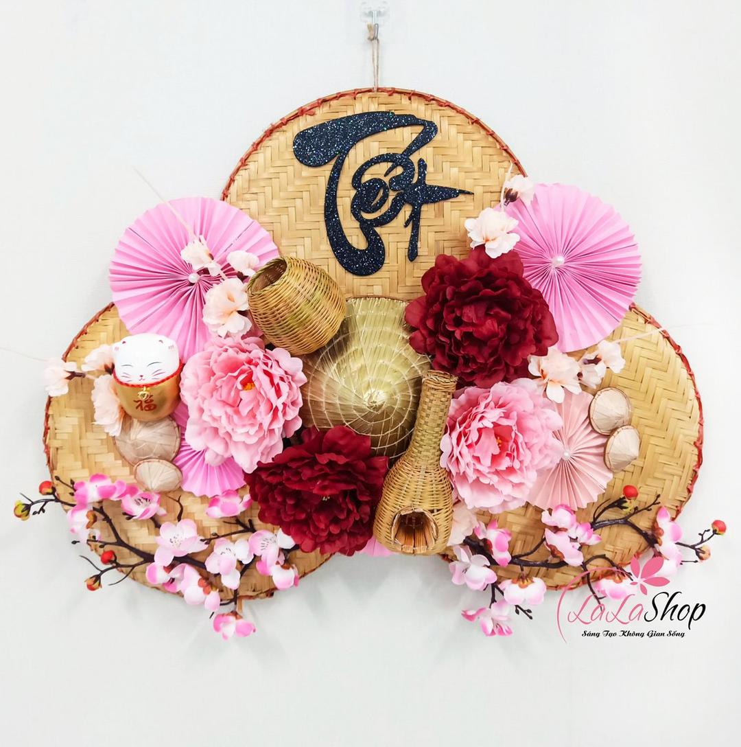 Mẹt tết thư pháp lớn 60cm sắc màu rực rỡ đón xuân trang trí tết