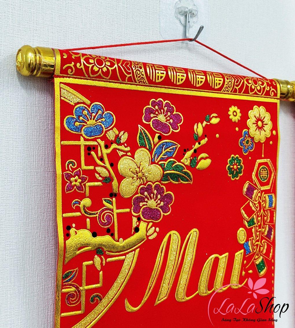 Bộ liễn câu đối Mai Vàng Nở Rộ Mừng Năm Mới - Đào Hồng Khoe Sắc Đón Xuân Sang