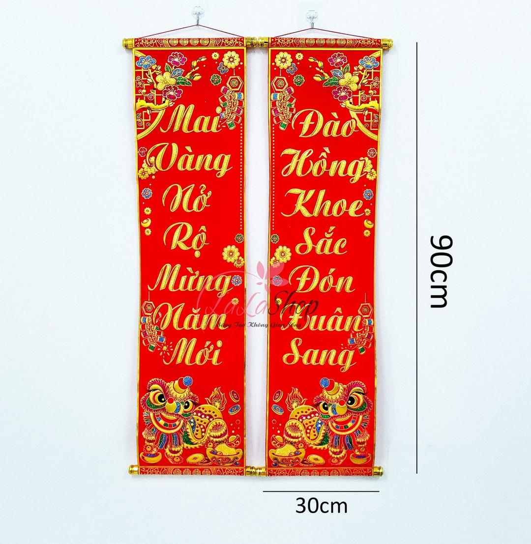 Bộ liễn câu đối Mai Vàng Nở Rộ Mừng Năm Mới - Đào Hồng Khoe Sắc Đón Xuân Sang