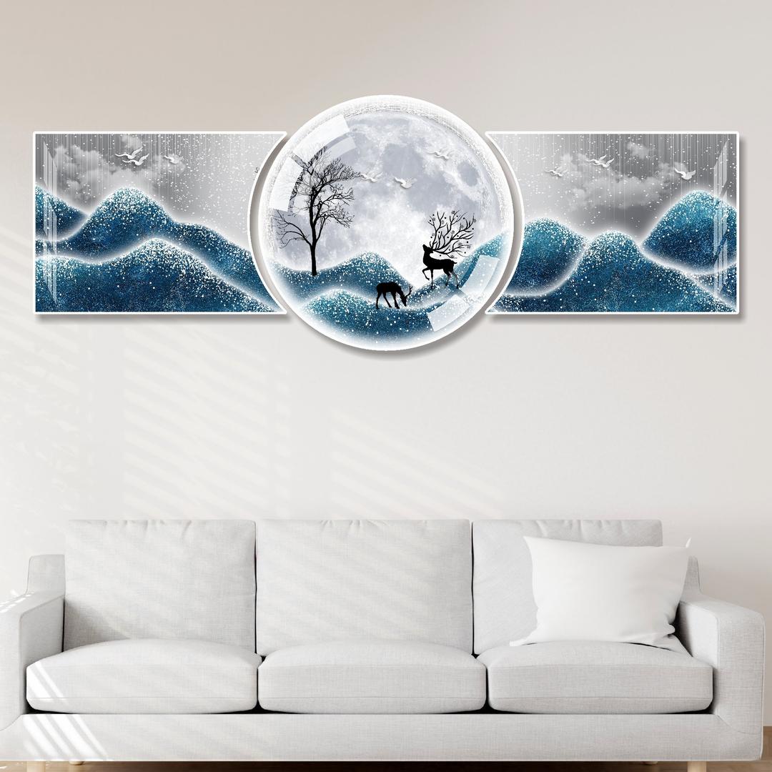 Tranh treo tường phòng khách Hươu đêm nghệ thuật trừu tượng