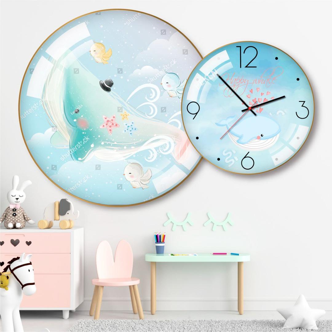 Tranh Đồng Hồ Treo Tường UV Pha Lê Bóng Cá Voi Xanh Dễ Thương