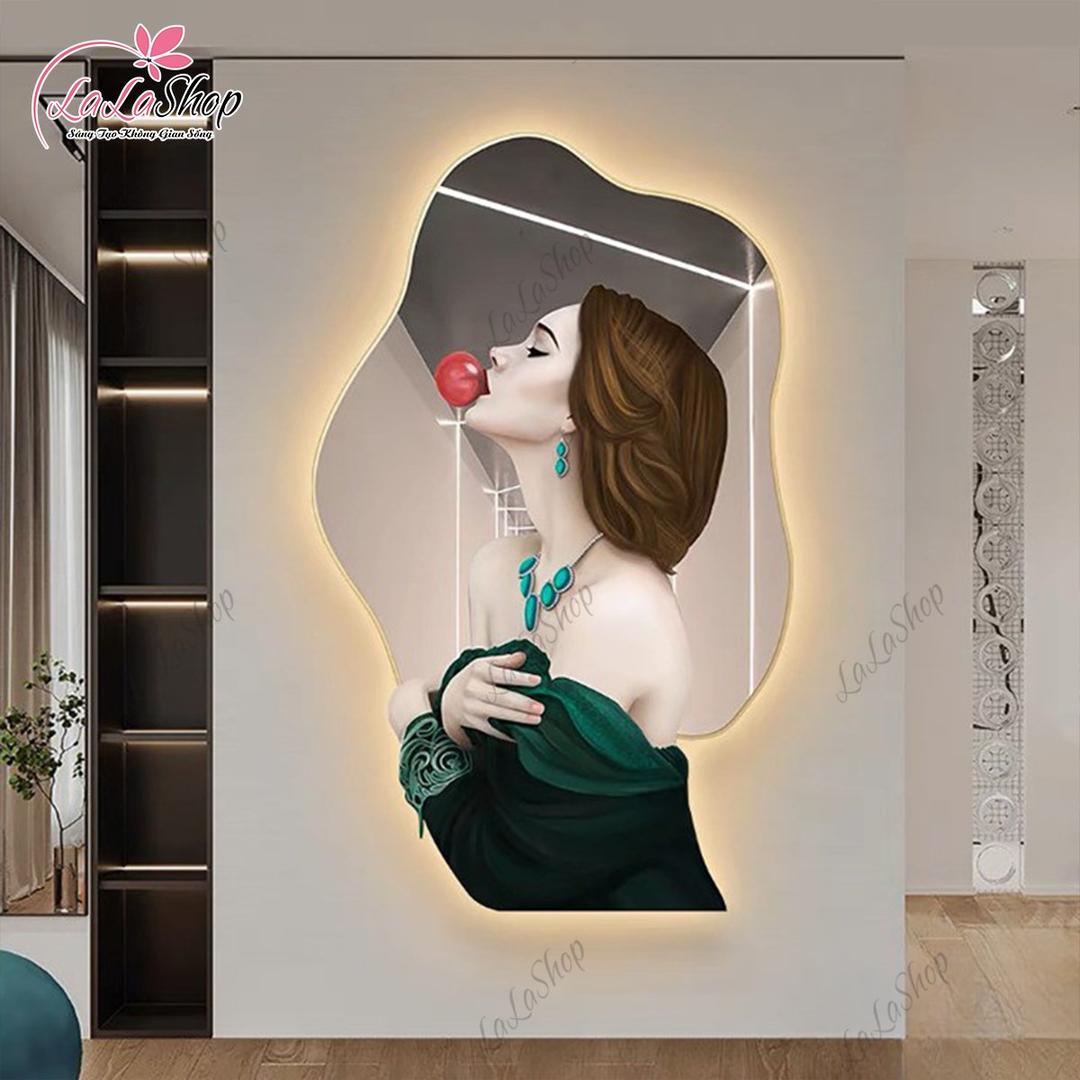Tranh tráng gương uv pha lê đèn led cao cấp cô gái nghệ thuật mẫu 075