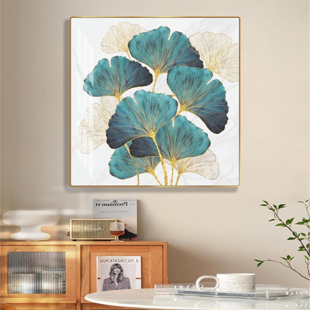 Tranh treo tường lá rẻ quạt nghệ thuật hiện đại mẫu 1 tấm vuông mẫu 740