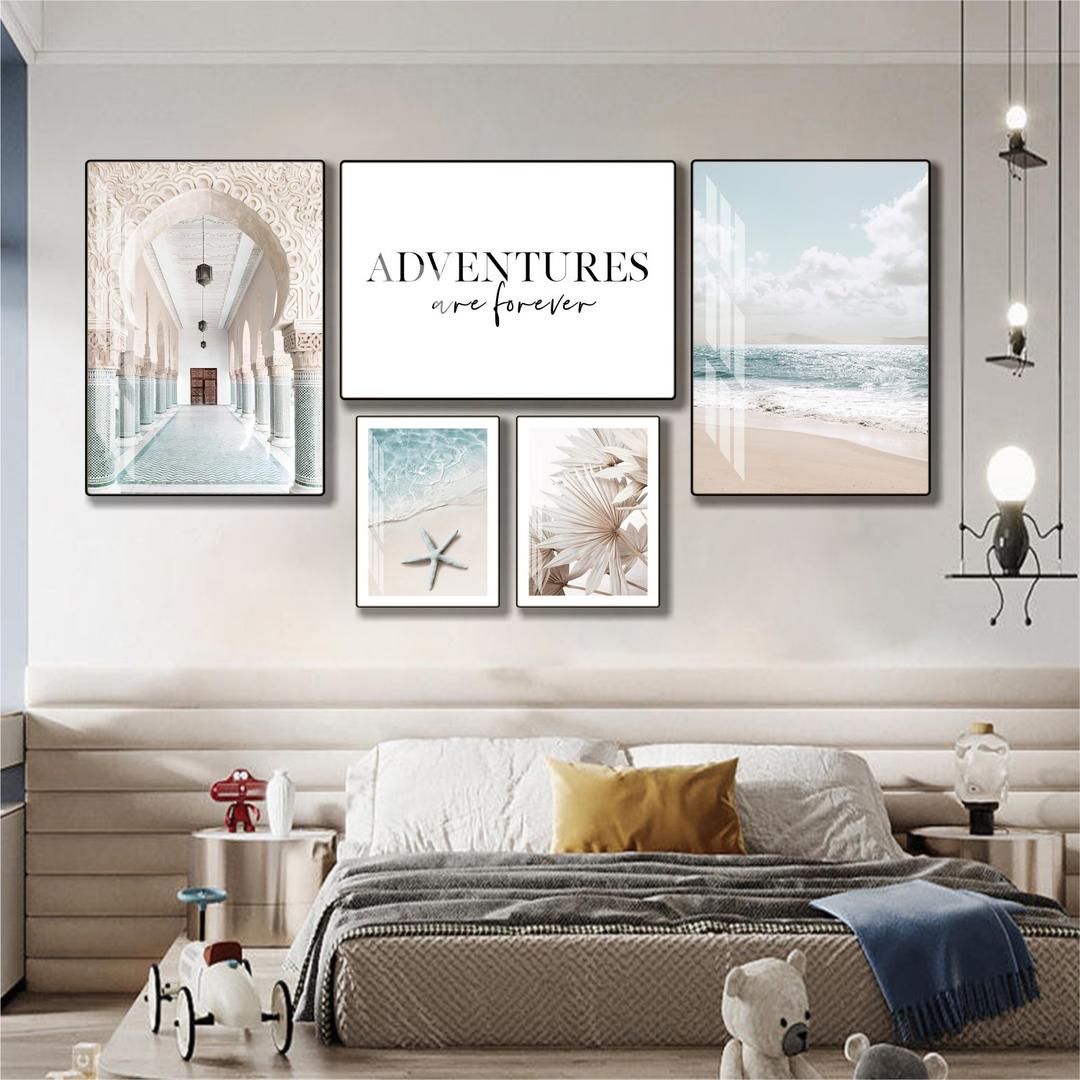 Bộ tranh treo tường phong cảnh bãi biển nghệ thuật hiện đại 6 tấm mẫu 833