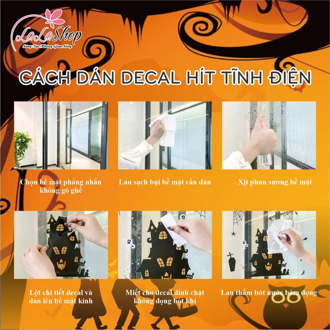 Combo 6 Tấm Decal Trang Trí Halloween Phù Thủy Không Keo Chuyên Dán Kính