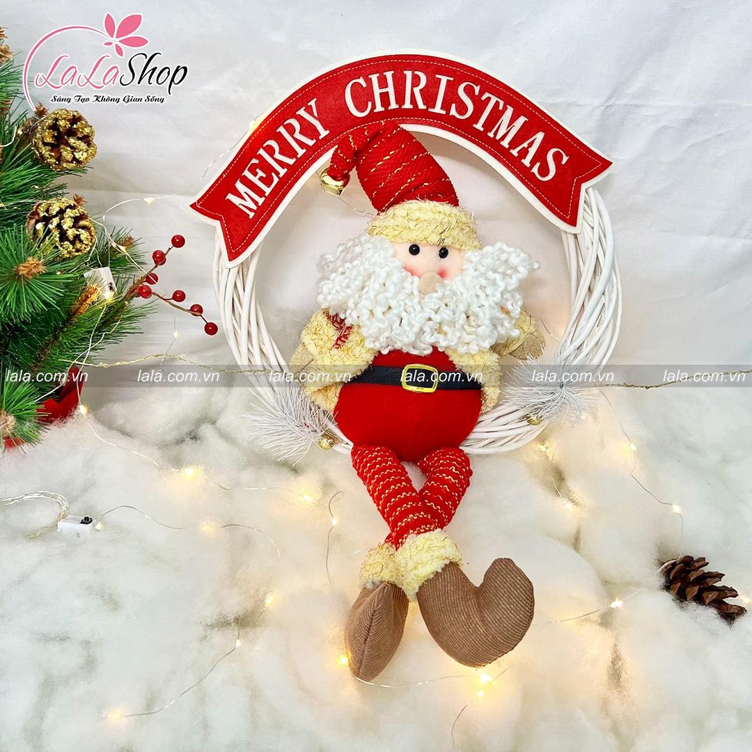 Vòng nguyệt quế ông già noel đỏ treo cây thông trang trí noel