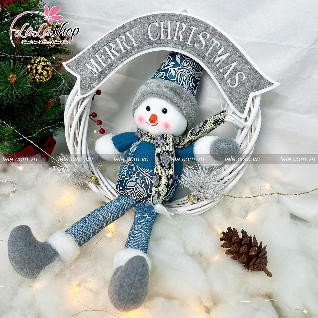 Vòng nguyệt quế người tuyết xanh trang trí noel 188