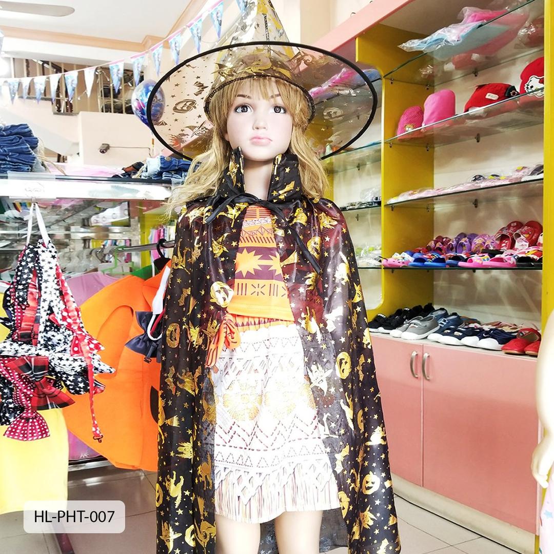 Phụ Kiện Hóa Trang Halloween Áo Choàng Họa Tiết Bí Ngô Và Phủ Thủy