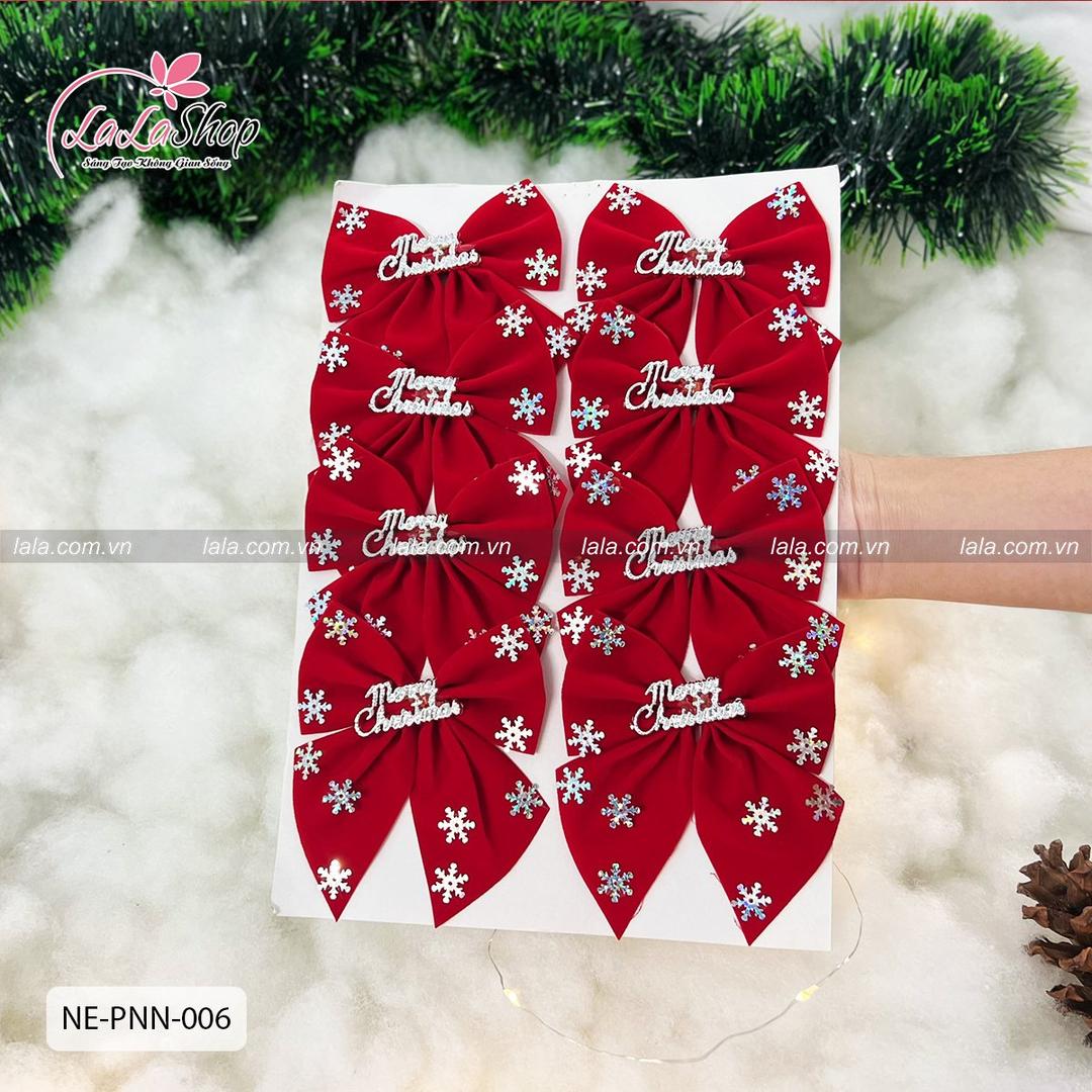 Set 8 nơ nhung đỏ chữ MerryChristmas trang trí giáng sinh