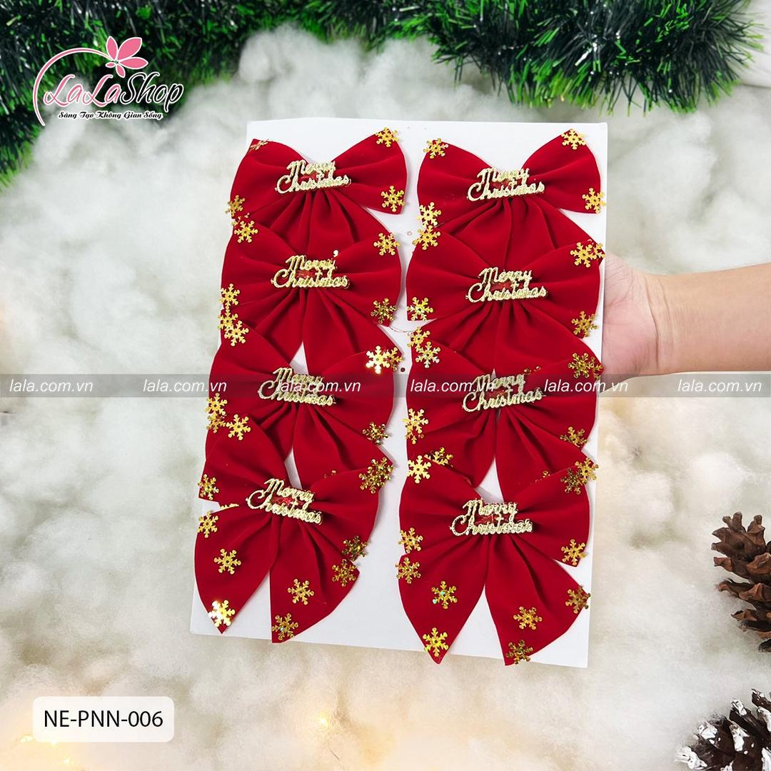 Set 8 nơ nhung đỏ chữ MerryChristmas trang trí giáng sinh