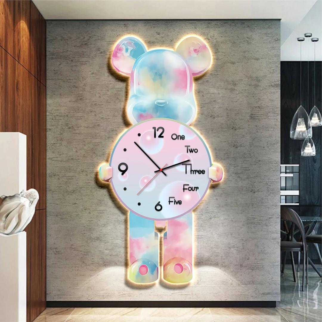 Tranh Đồng Hồ Treo Tường Nhân Vật Gấu Bearbrick Tráng Gương UV 04