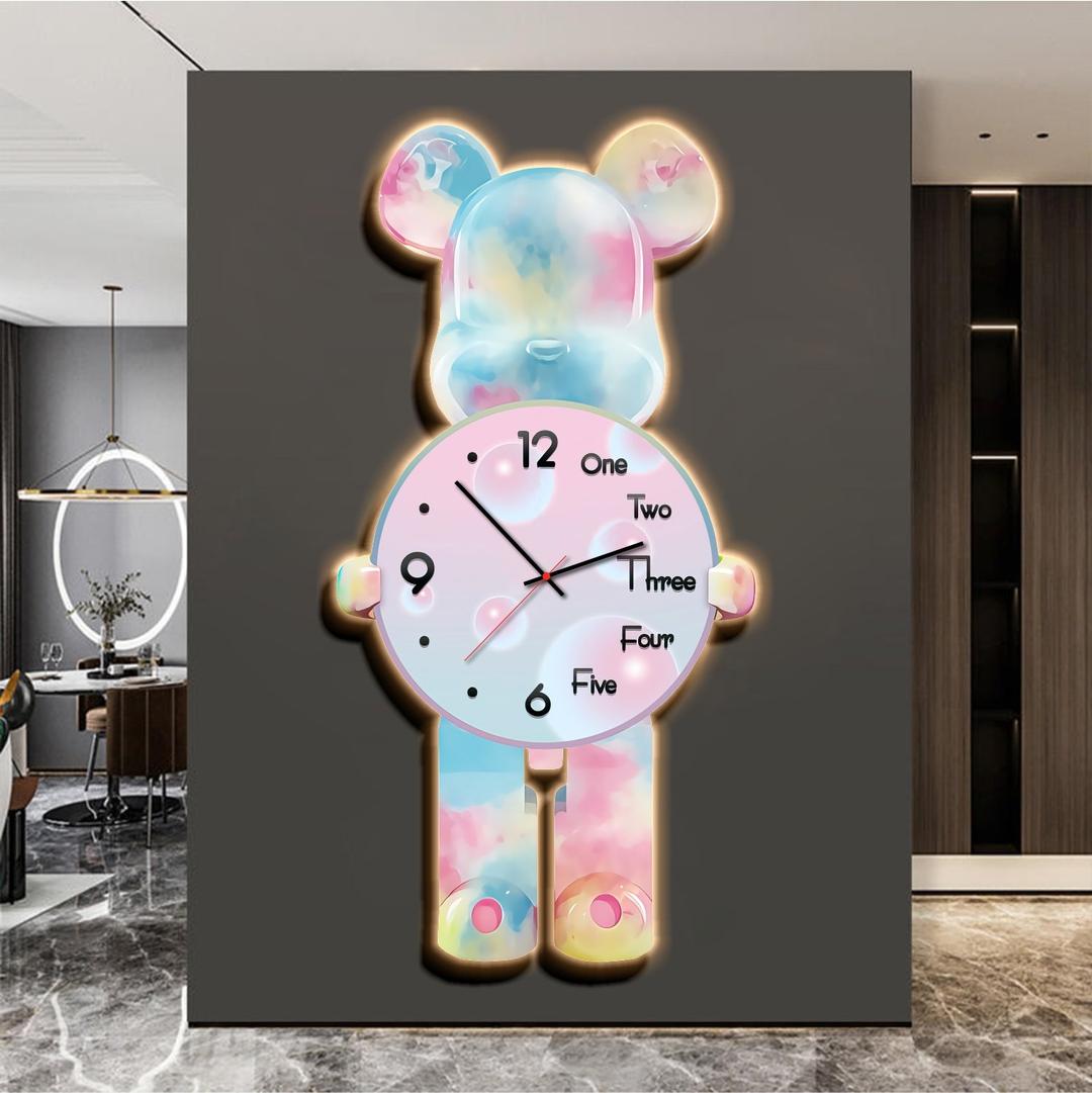 Tranh Đồng Hồ Treo Tường Nhân Vật Gấu Bearbrick Tráng Gương UV 04
