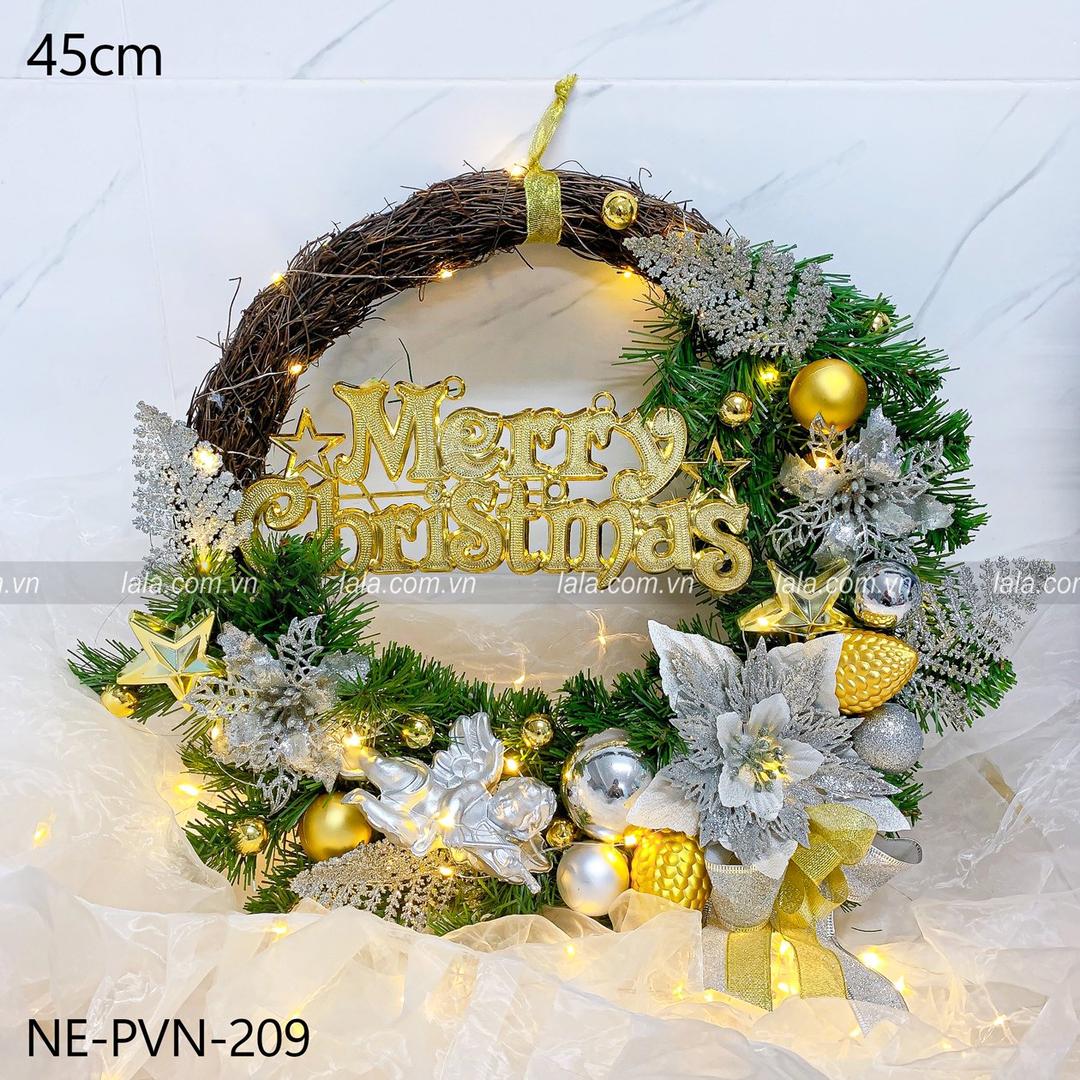 Vòng nguyệt quế 45cm treo cửa Merry Christmas trang trí giáng sinh mẫu 209