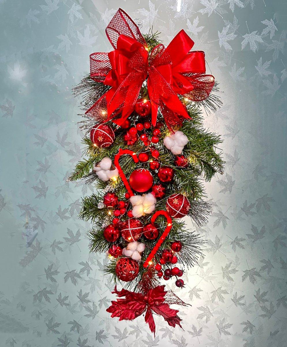 Dây thông treo cửa trang trí giáng sinh full phụ kiện tặng kèm đèn LED