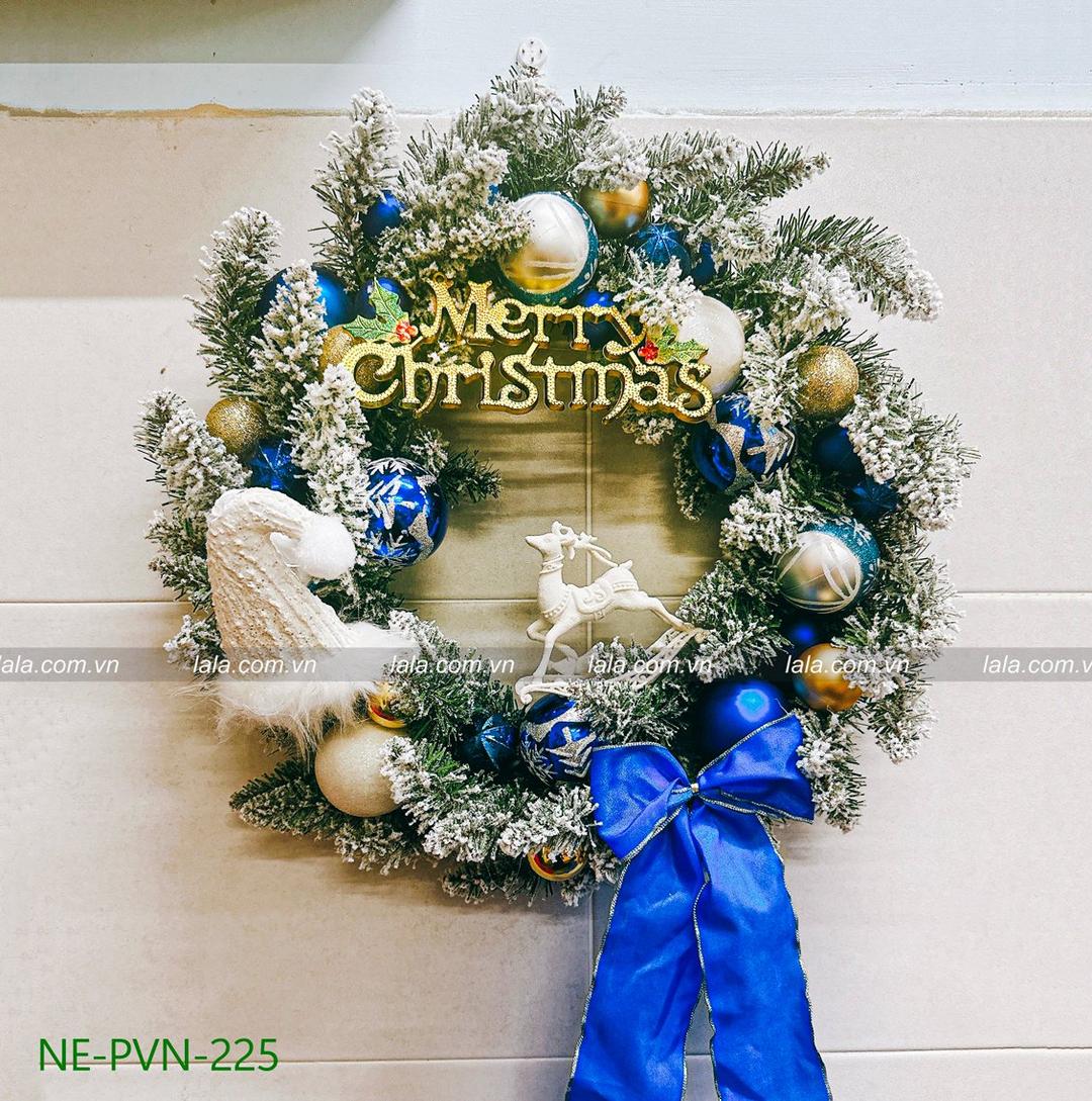 Vòng nguyệt quế treo cửa 45cm trang trí giáng sinh PE cao cấp  - Tặng kèm đèn mẫu 225