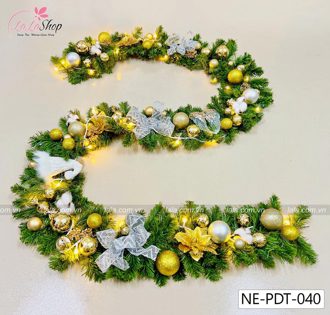 Dây thông 2m7 full phụ kiện cao cấp trang trí noel mẫu 038 tặng kèm đèn LED