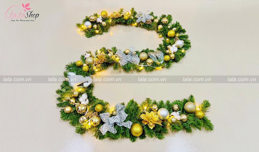 Dây thông 2m7 full phụ kiện cao cấp trang trí noel mẫu 038 tặng kèm đèn LED