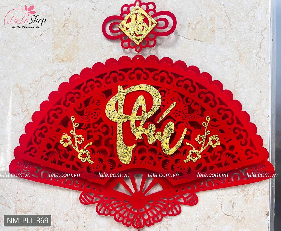 Liễn quạt nhung đỏ chữ Phúc vàng treo cửa trang trí tết 369