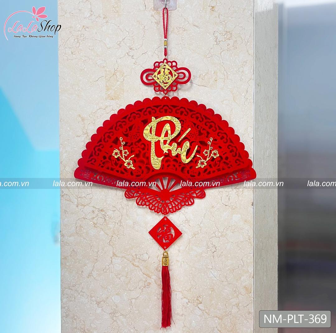 Liễn quạt nhung đỏ chữ Phúc vàng treo cửa trang trí tết 369