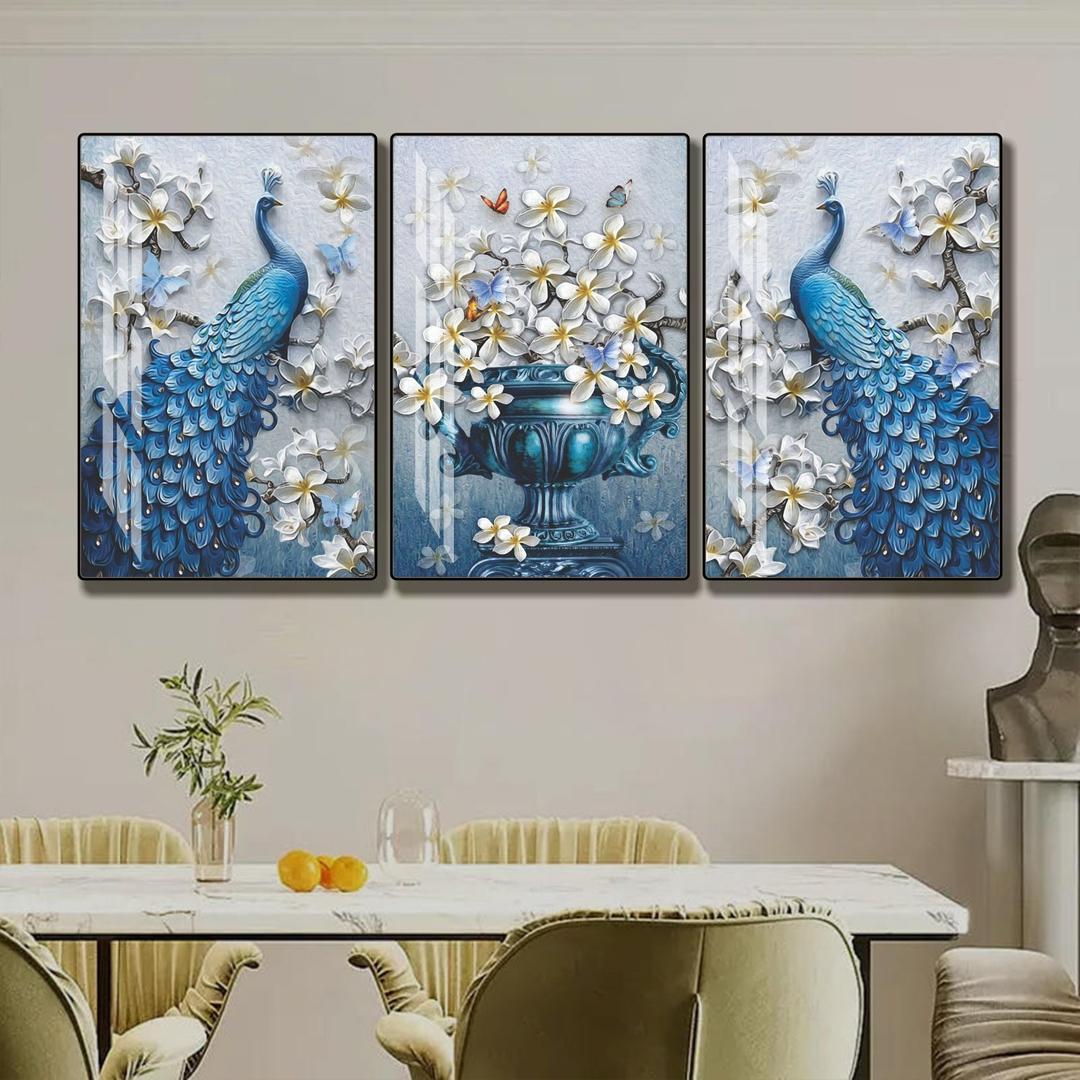 Tranh chim công xanh treo tường phong thủy phòng khách mẫu 937