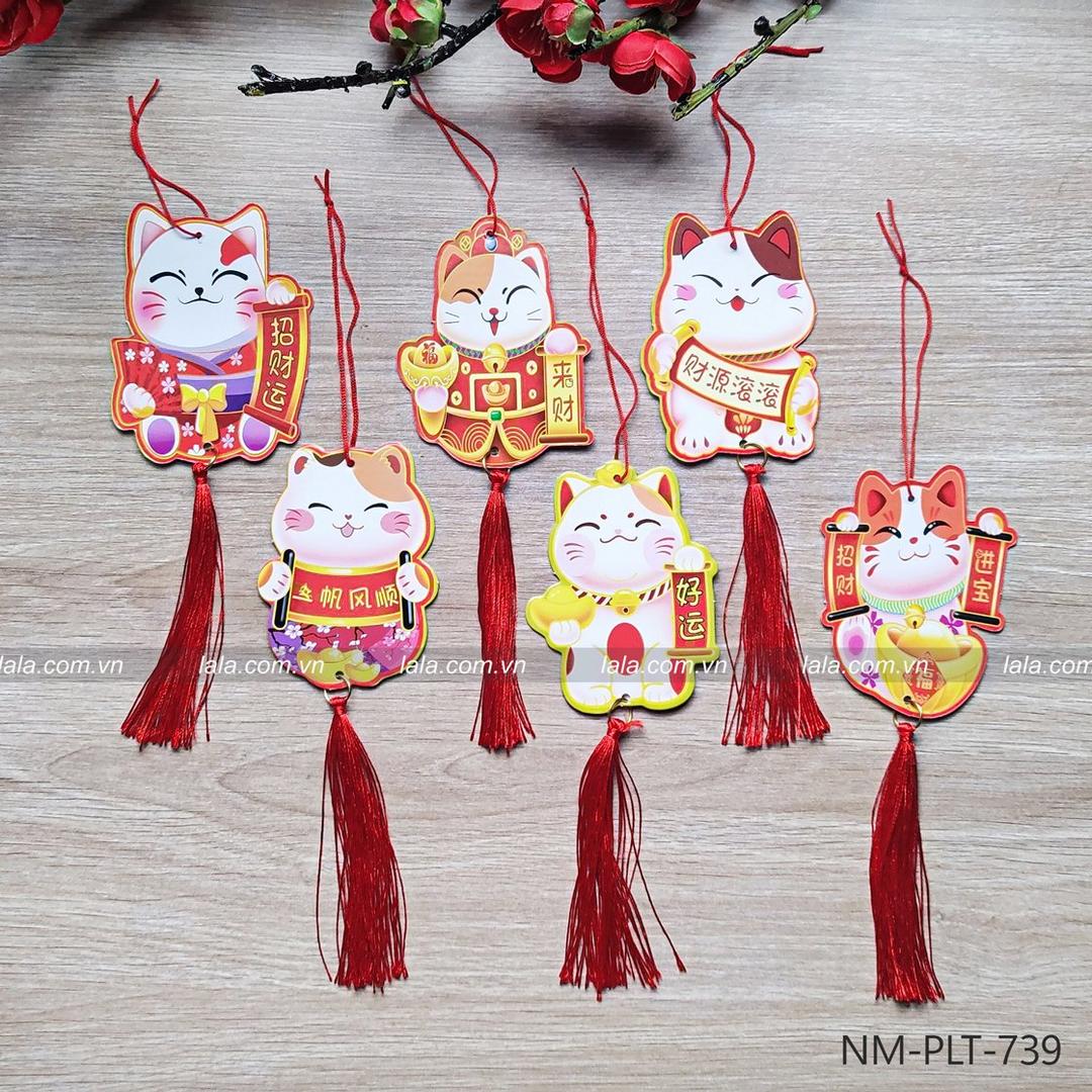 Set 5 mèo thần tài treo cây mai đào đón tài lộc trang trí tết