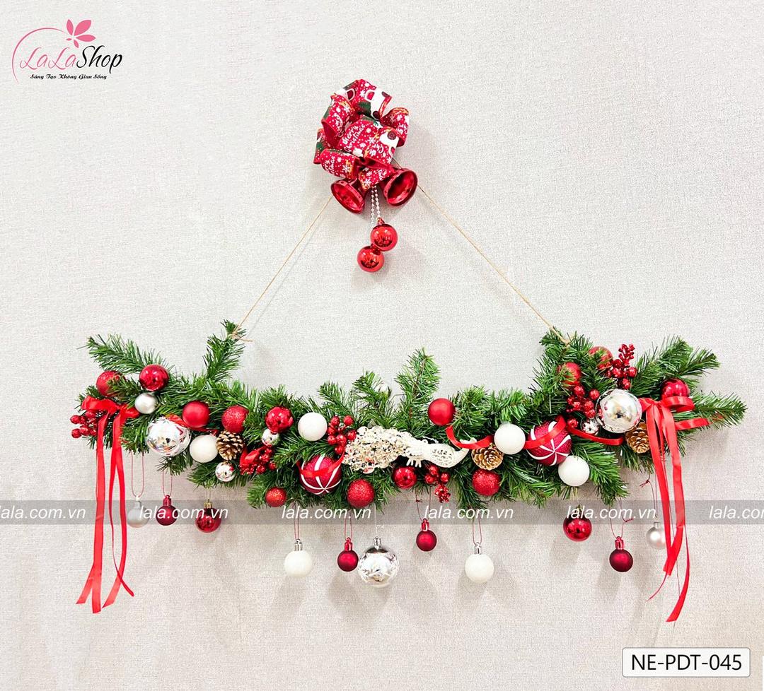Dây thông 1m full phụ kiện cao cấp treo trang trí noel mẫu 045 - Tặng kèm đèn LED
