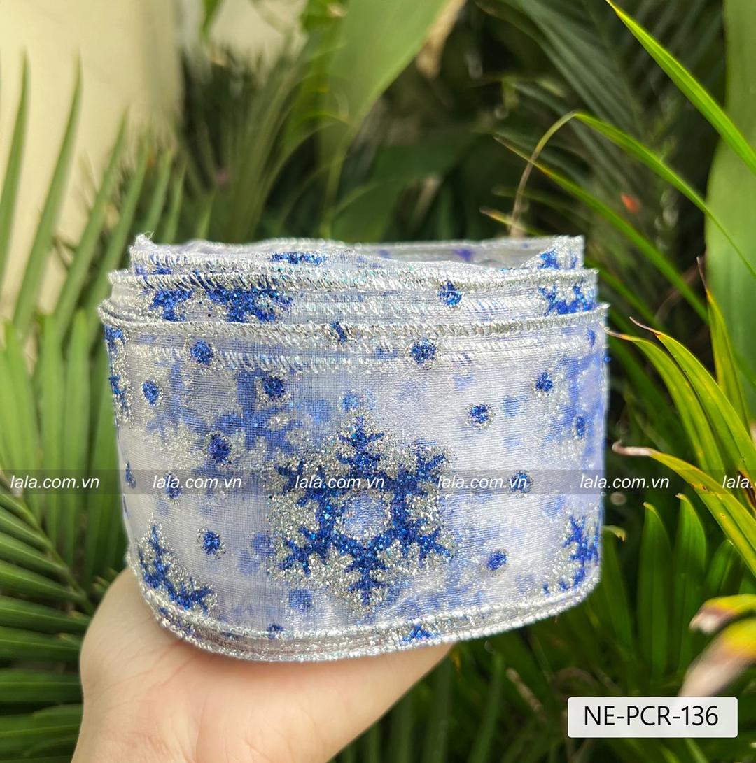 10m ruy băng bông tuyết kim tuyến xanh dương trang trí noel mẫu 136