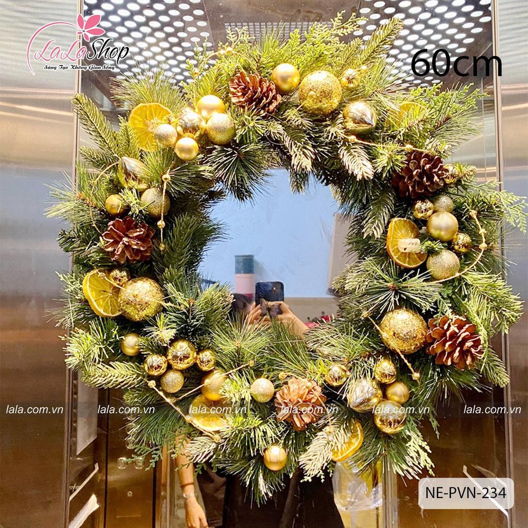 Vòng nguyệt quế Noel 60cm kèm led treo cửa trang trí giáng sinh mẫu 234