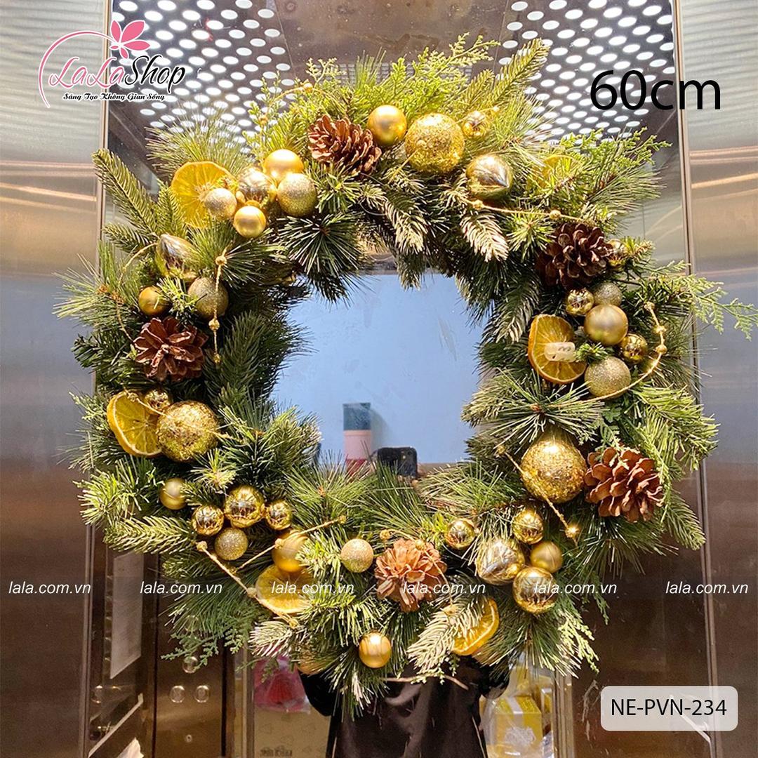 Vòng nguyệt quế Noel 60cm kèm led treo cửa trang trí giáng sinh mẫu 234
