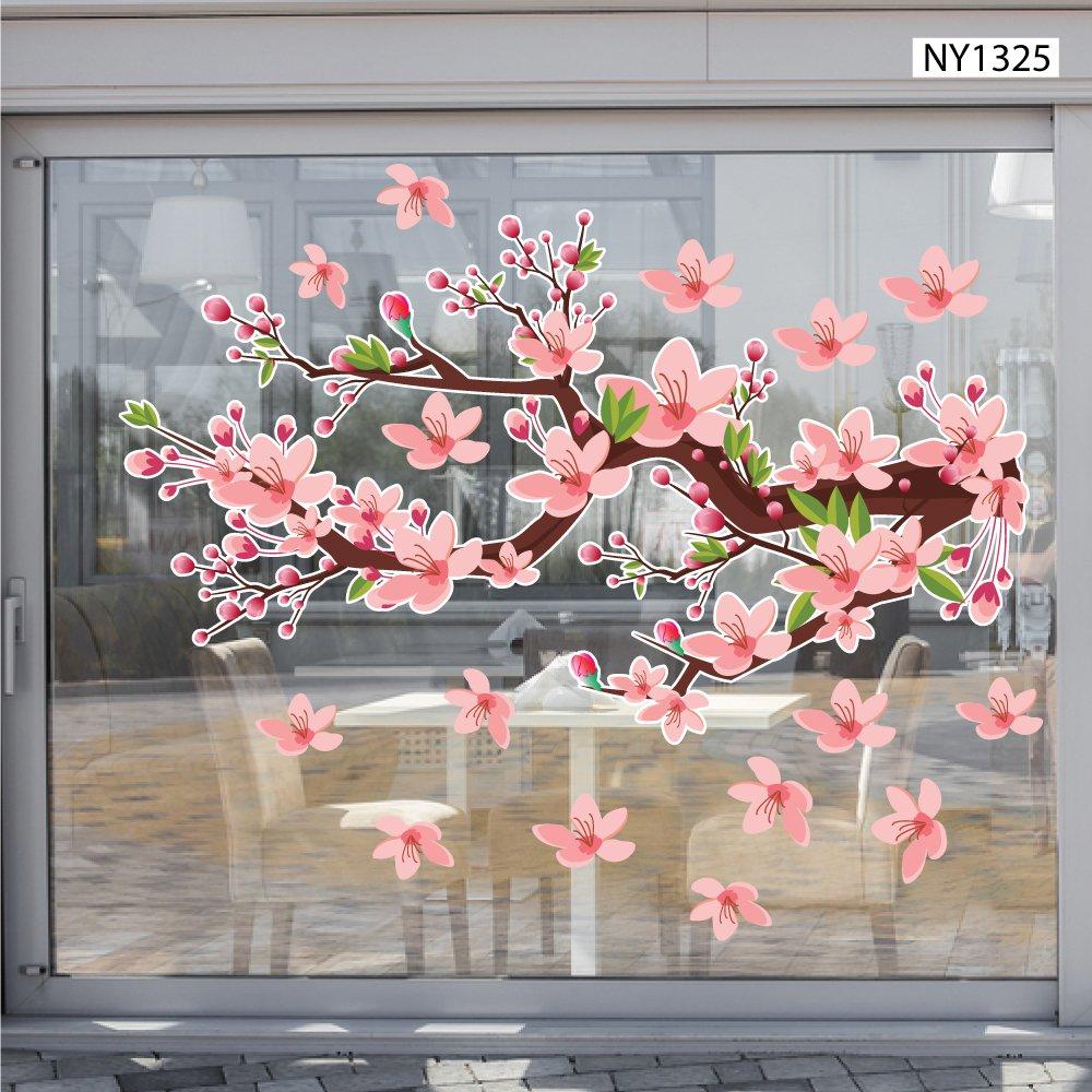 Decal Trang Trí Tết Cành Đảo Hồng Khoe Sắc Đón Xuân Mẫu 2
