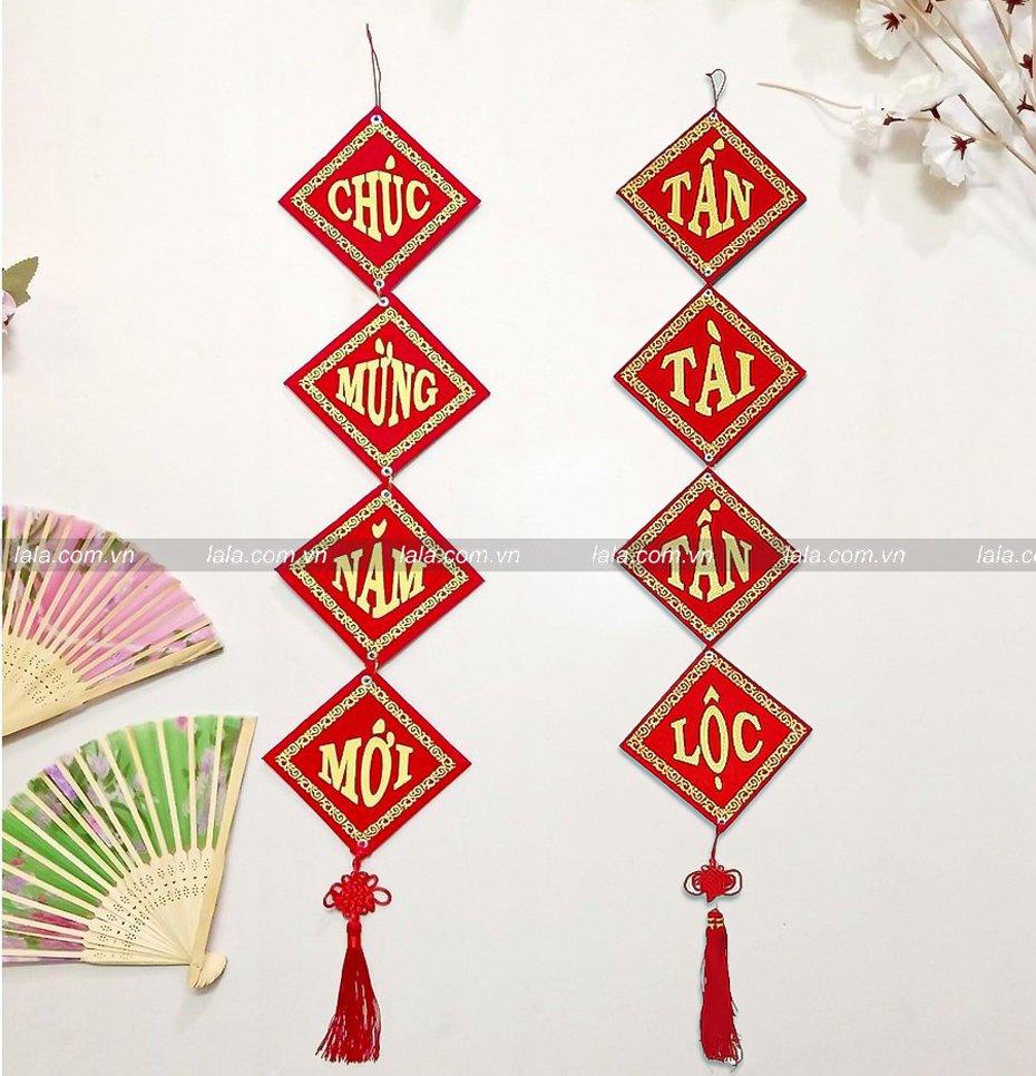 Combo 2 tấm liễn vuông trang trí tết chúc mừng năm mới - tấn tài tấn lộc