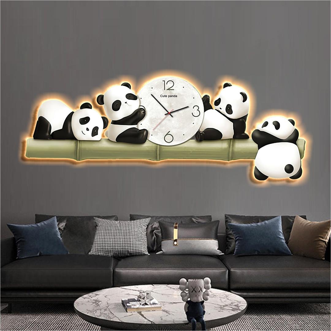 Tranh tráng gương treo tường có đèn LED mẫu gấu trúc 271 trang trí tường hiện đại