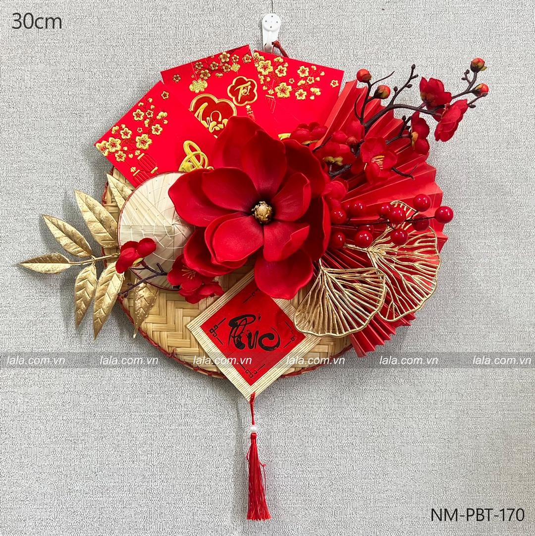 Mẹt tết 30cm bao lì xì đỏ liễn chữ phúc hoa đào đón xuân mẫu 170