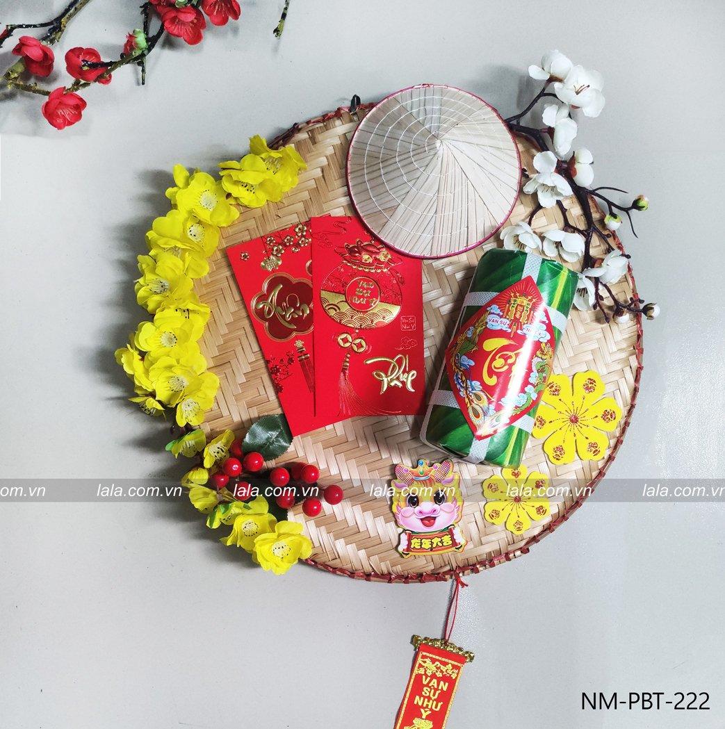 Mẹt tết 40cm chữ phúc bánh tét bao lì xì đỏ trang trí tiểu cảnh đón tết mẫu 222