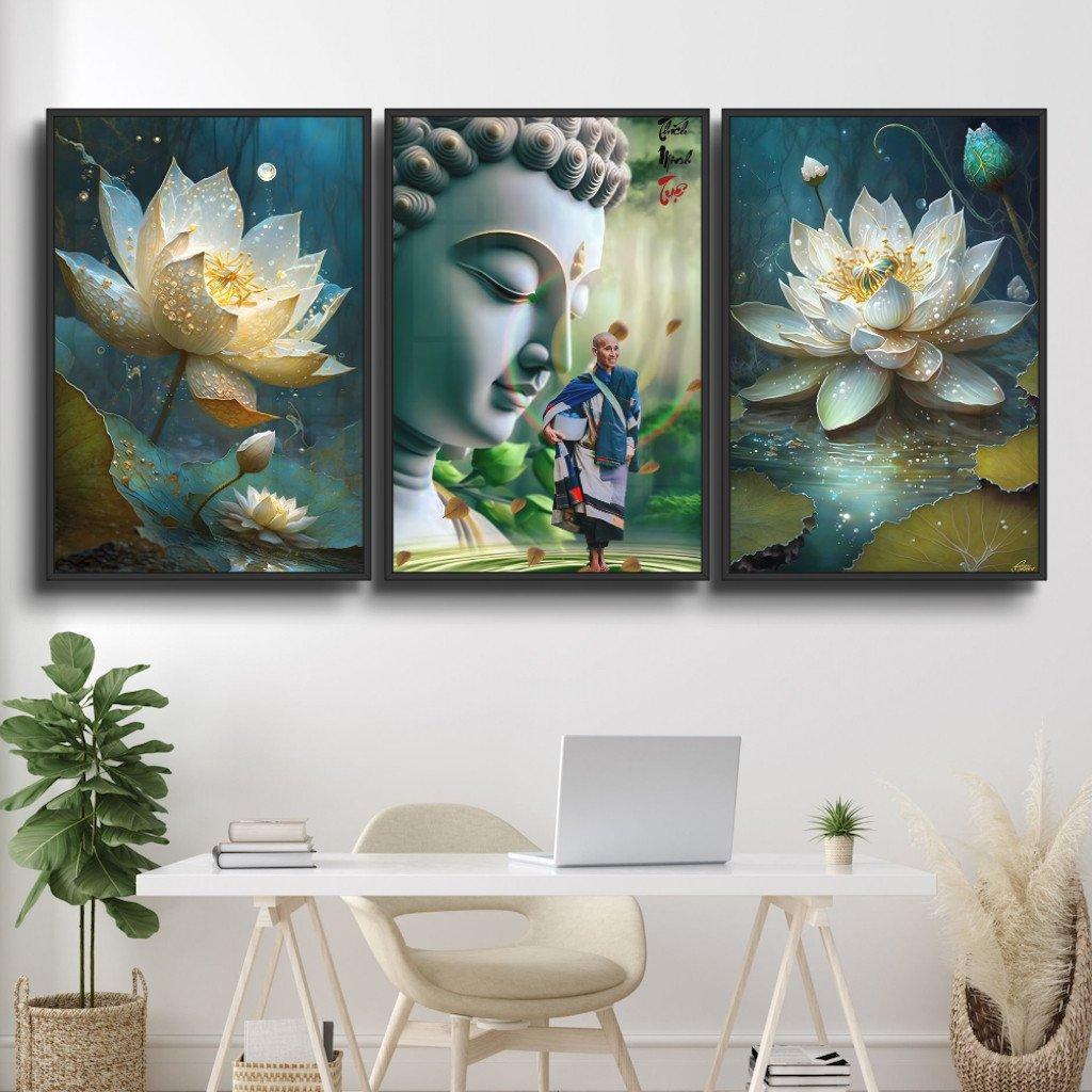 Tranh Treo Tường Bộ 3 tấm Hành Trình Bước Chân Phật Giáo Sư Thầy Thích Minh Tuệ