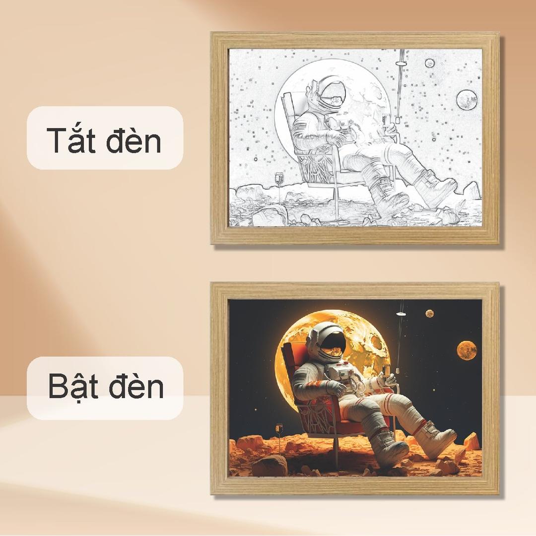 Tranh Đèn Led 3D Đổi Màu 3 Chế Độ Phi Hành Gia Ngồi Trên Mặt Trăng