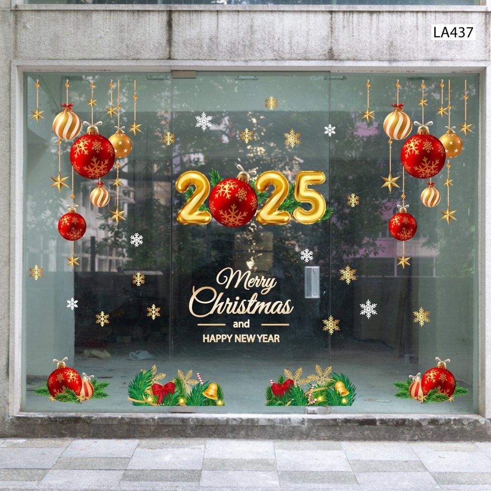 Combo Decal Trang Trí Noel Merry Christmas And Happy New Year 2025 và quả cầu may mắn