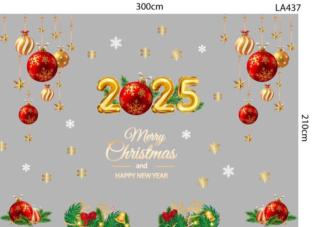Combo Decal Trang Trí Noel Merry Christmas And Happy New Year 2025 và quả cầu may mắn