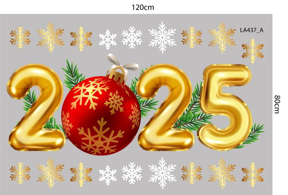 Combo Decal Trang Trí Noel Merry Christmas And Happy New Year 2025 và quả cầu may mắn