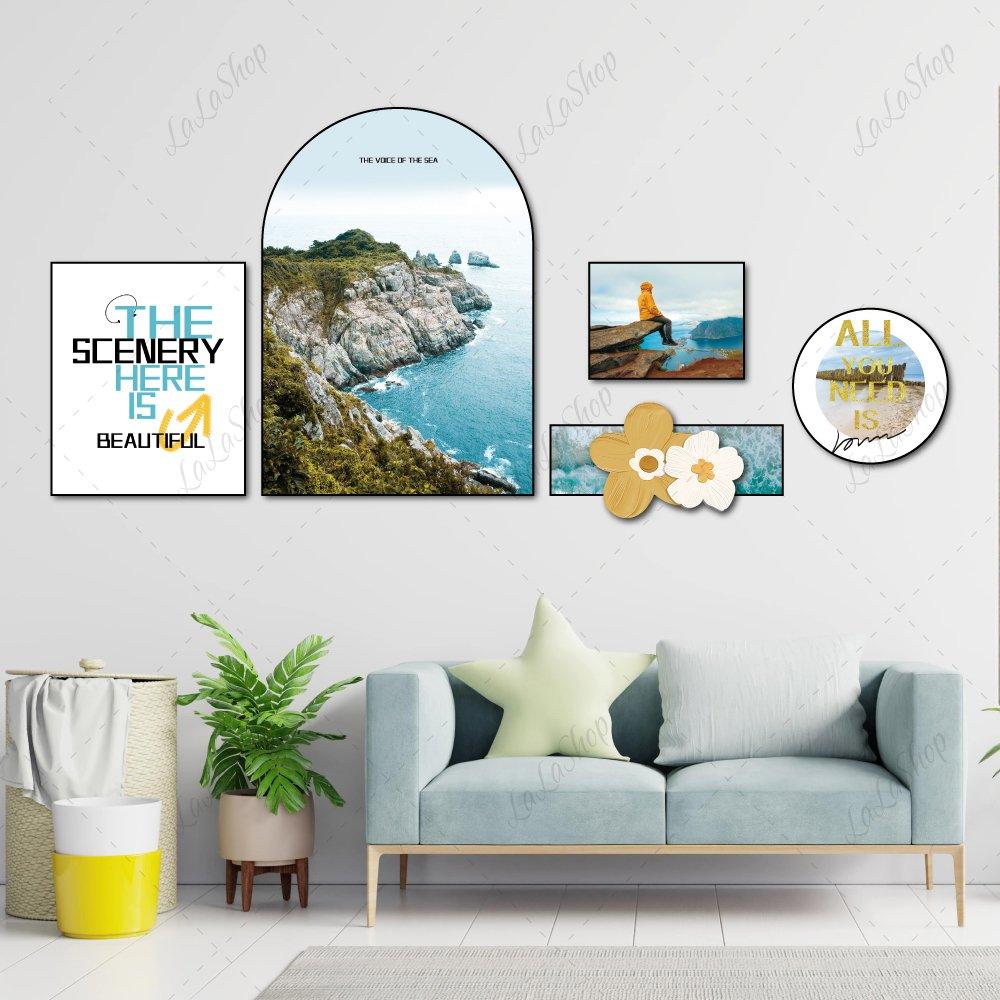 Set 5 Tranh Dán Tường Phong Cảnh Biển Nghệ Thuật Có Keo Sẵn