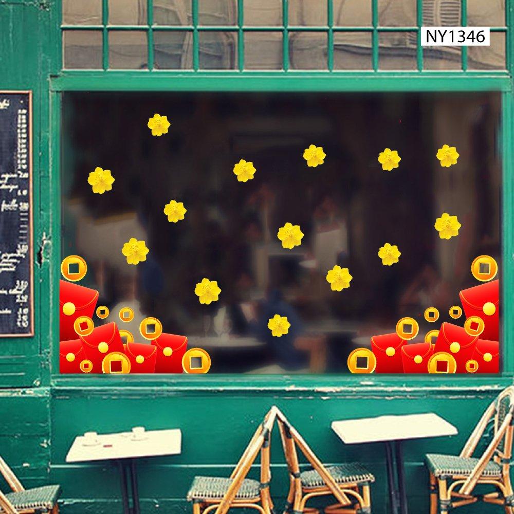 Decal Trang Trí Tết Góc Bao Lì Xì Đỏ Và Đồng Tiền Vàng Tài Lộc