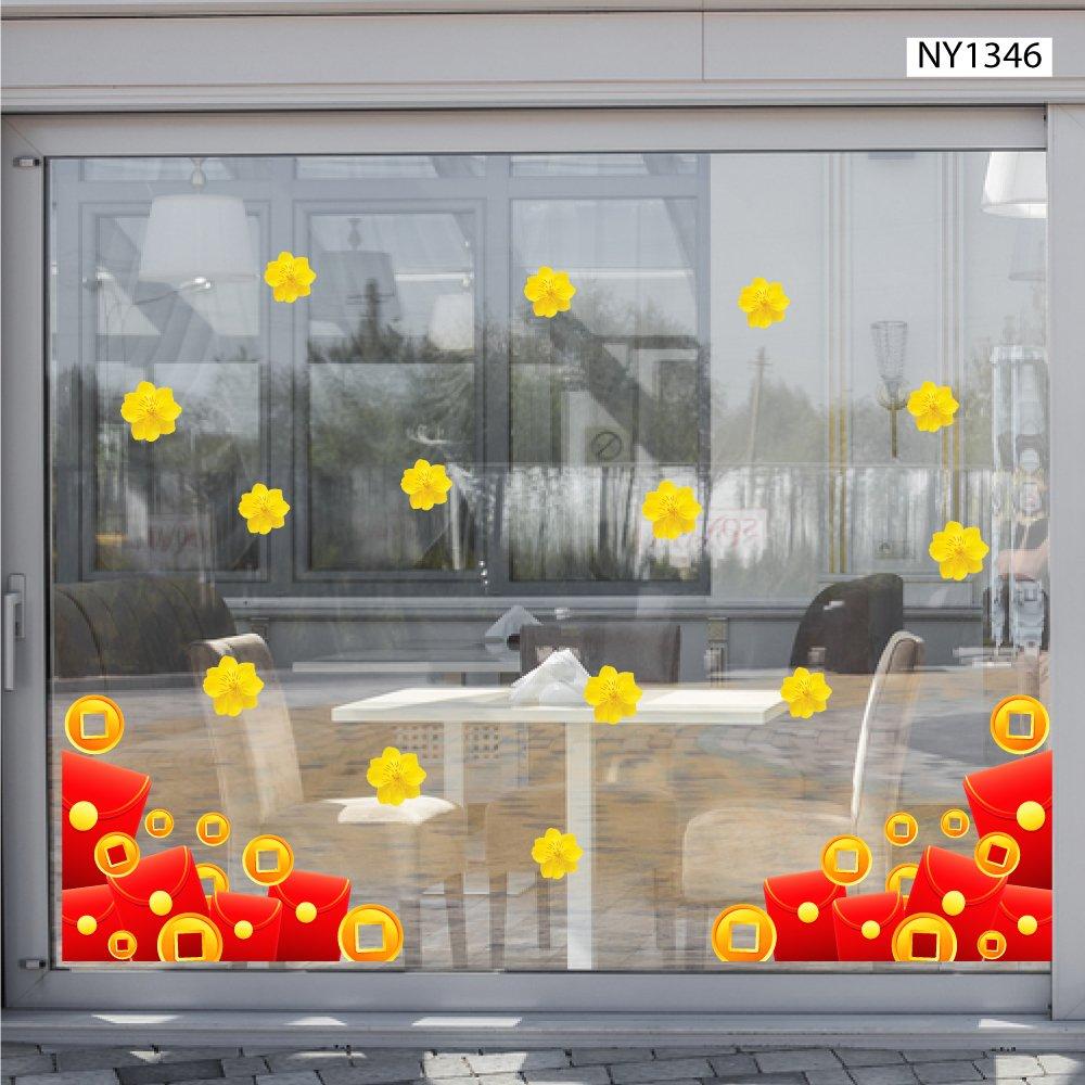 Decal Trang Trí Tết Góc Bao Lì Xì Đỏ Và Đồng Tiền Vàng Tài Lộc