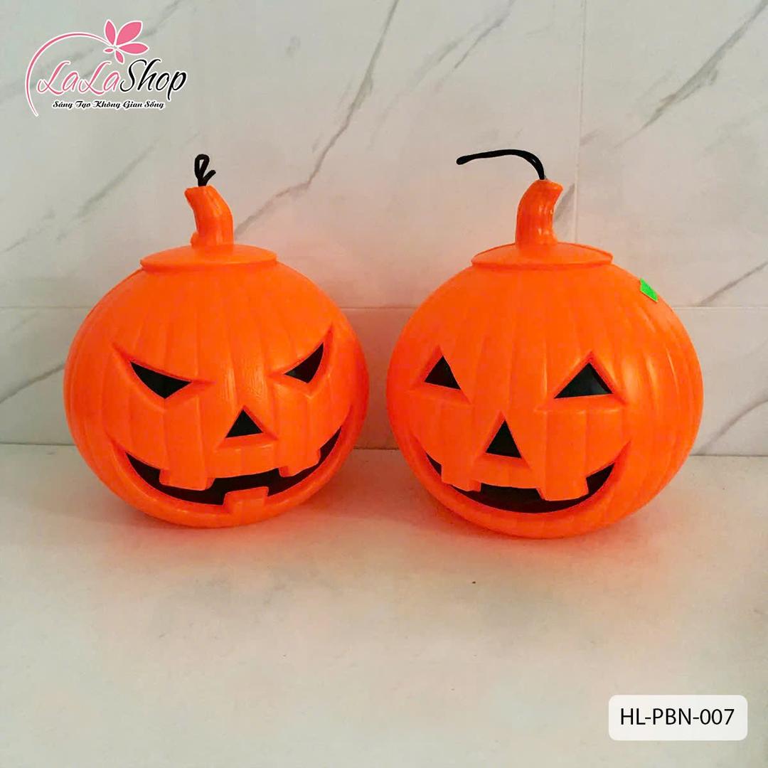 Giỏ Bí ngô rỗng có nắp màu cam trang trí Halloween (Có Đèn)