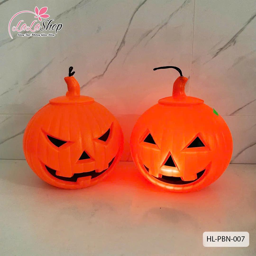Giỏ Bí ngô rỗng có nắp màu cam trang trí Halloween (Có Đèn)