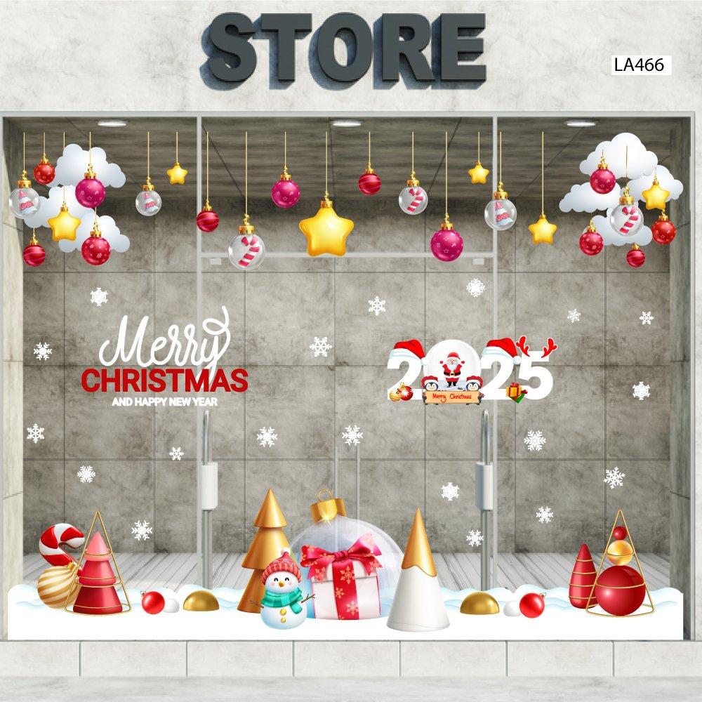 Combo Decal Trang Trí Noel Thành Phố Tuyết Trắng Và Người Tuyết Vui Nhộn