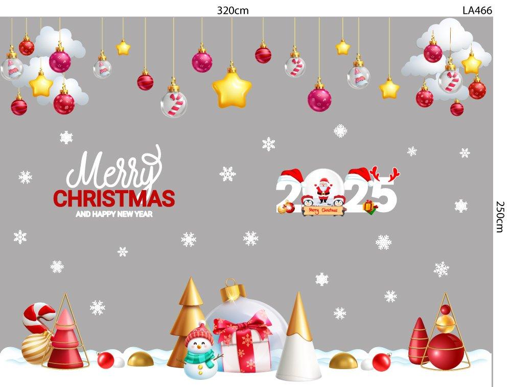 Combo Decal Trang Trí Noel Thành Phố Tuyết Trắng Và Người Tuyết Vui Nhộn